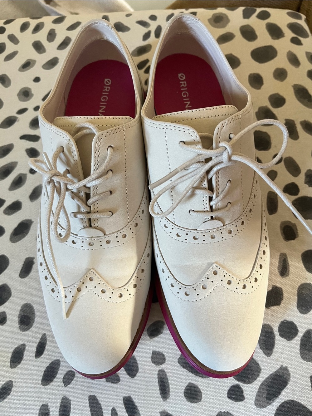 Cole Haan Cream Wingtip Oxfords with Pink Sole